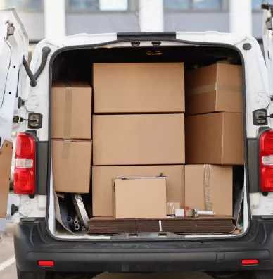 Truck filled with cardboard boxes